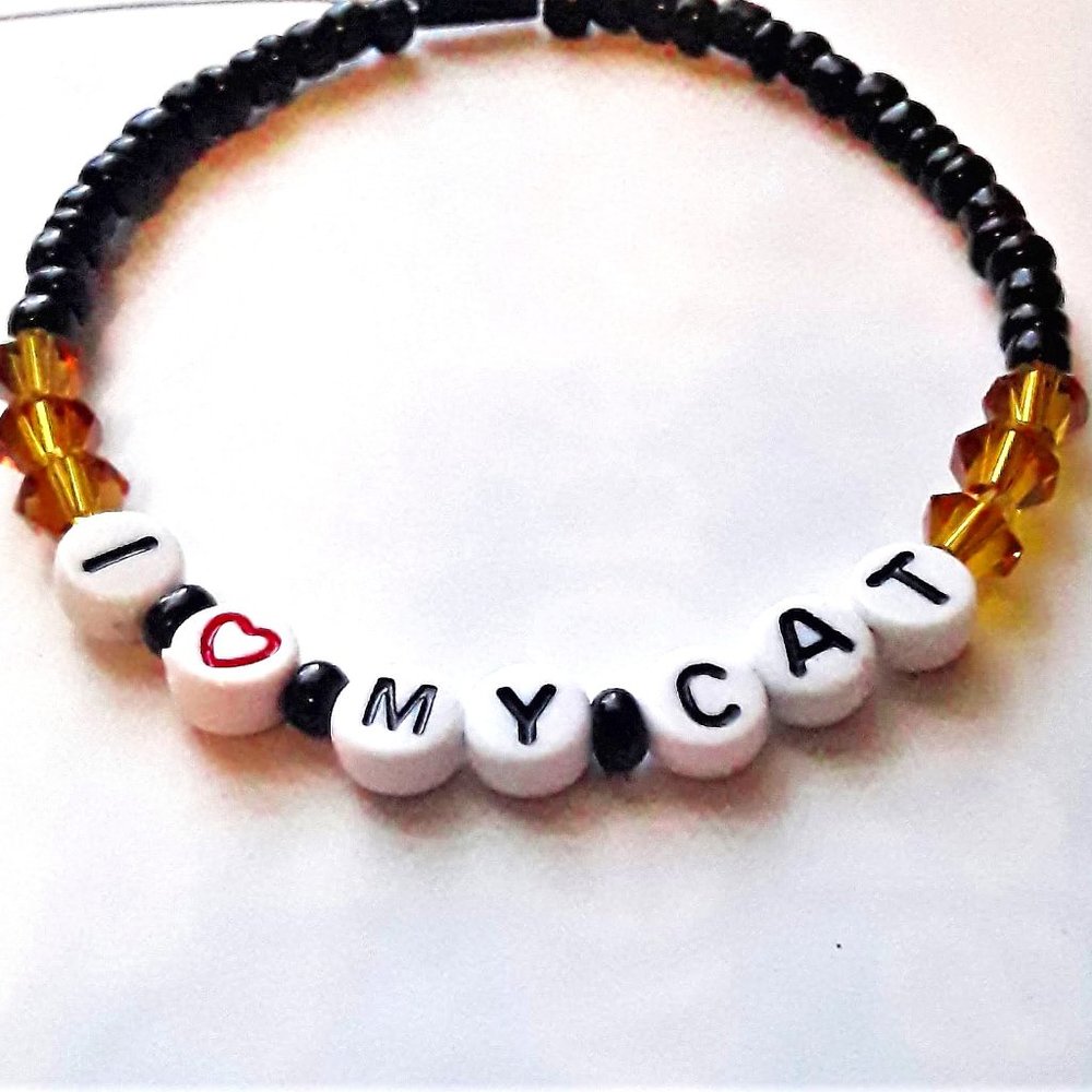 I Love My Cat Handmade Bracelet in Black and Gold